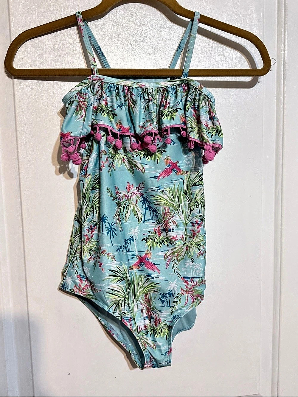Girls Kids Floral One-Piece Swimsuit in Blue & Pink sz 14